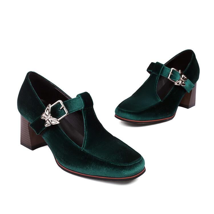 

New Fashion Suede Round Head Thick Heel Large Women s Shoes