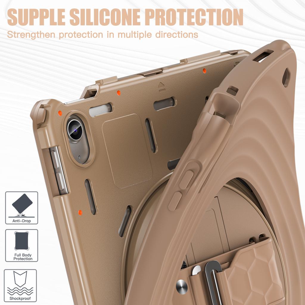 For iPad (2025)/10.9 (2022) Case Kickstand Hand Strap Tablet Cover with Shoulder Strap