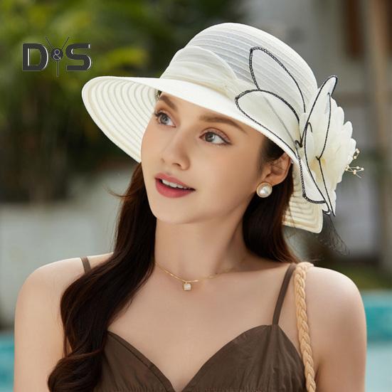 Chapeau de soleil Kentucky en organza pour femme, chapeau à large bord avec fleurs, idéal pour l'église, la plage, le Derby, pour un goûter ou un mariage