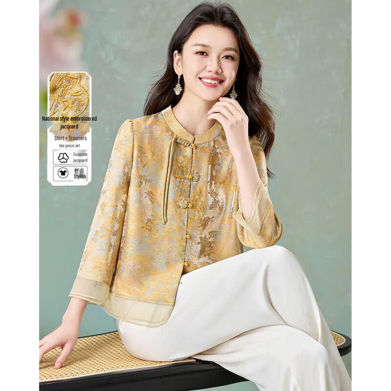 Women s New Chinese Style Jacquard Two-Piece Set 3XL