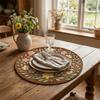 6PCS Non-slip Round Placemat Heat Insulation 2D Printed Flower Linen Table Mat Anti-scald Polyester Dining Mat Dining Room