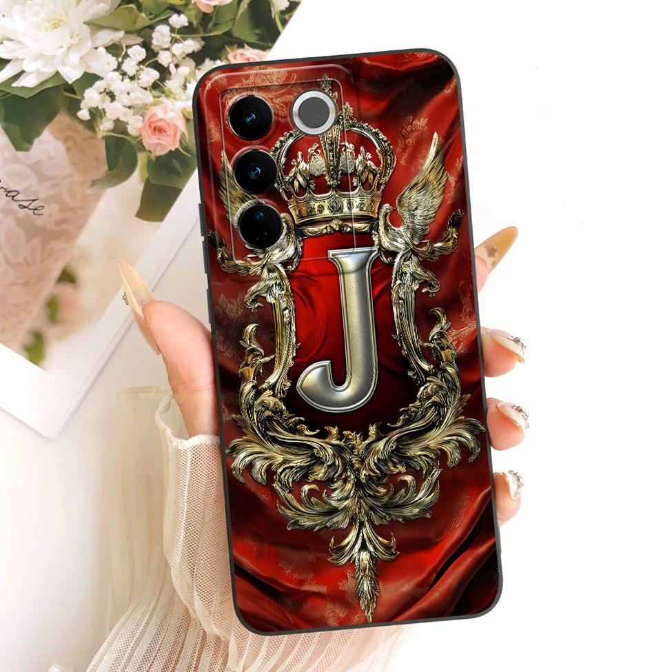 For VivoV27e V2237 Phone Case For Vivo V27e Cover Luxury A-Z Letters Cool Crown 2D Painted Silicone Casing