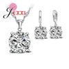 Solid 925 Sterling Silver Jewelry Sets 4 Claws Cubic Zirconia Pendant Necklace Earring Fashion Jewelry For Women SET