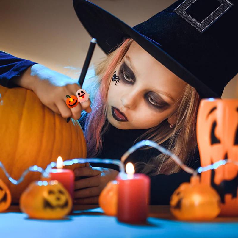 Halloween Light Up Glowing Rings Christmas Party Favors LED Rings Flashing Glowing Finger Rings Fun Props for Kids Adults