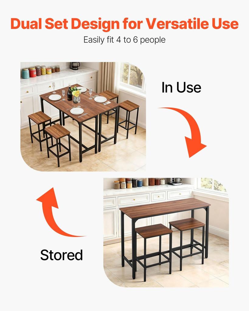 Bar Table, 3PCS 1193.8mm Bars Tables Set, Bar Tables and Chair Set with Rounded Edge Design, Rectangular Pub Table with Two Stools for Office Desk,