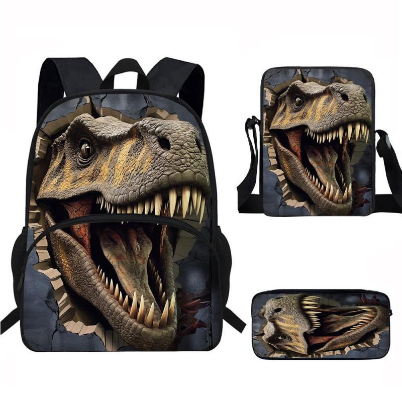 Kids Dinosaur Backpack Set Elementary School Oxford Fabric Ergonomic Back Support Breathable Lightweight 3-Piece Kit