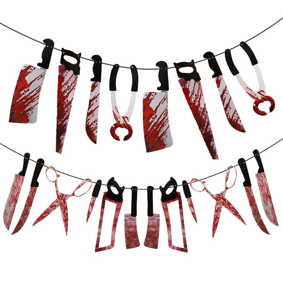 Halloween Bloody Knife Garland Flag Suitable for Haunted House Banners Halloween Birthday Party Indoors Yard Decoration Supplies