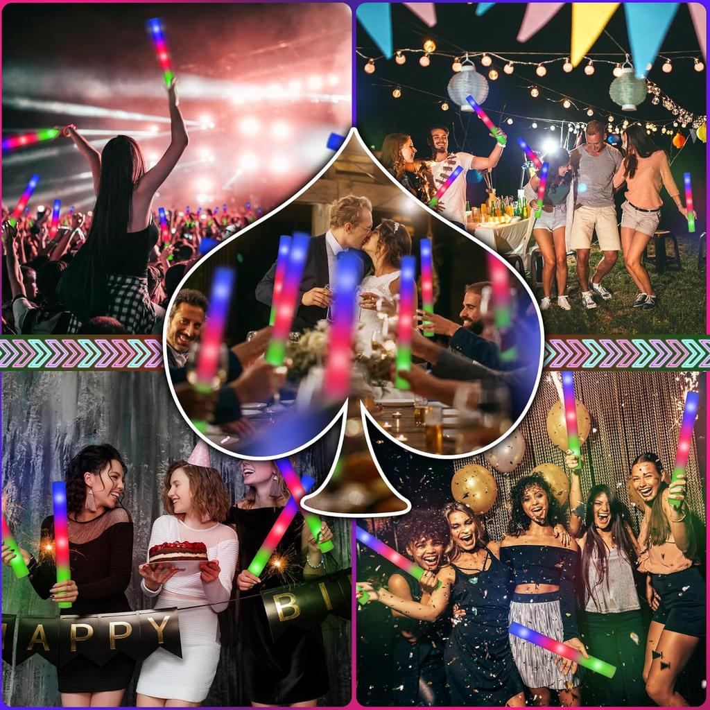 10PCS Sponge Glow Stick Light Up Neon Fluorescent LED Flashing Bar for Event Support and Cheer Night Party Light Stick