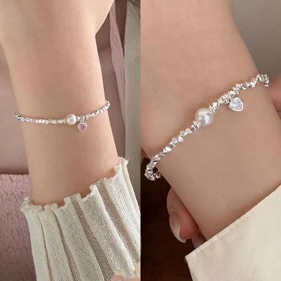 Bracelet simple cœur cubic argent s925 perle femme