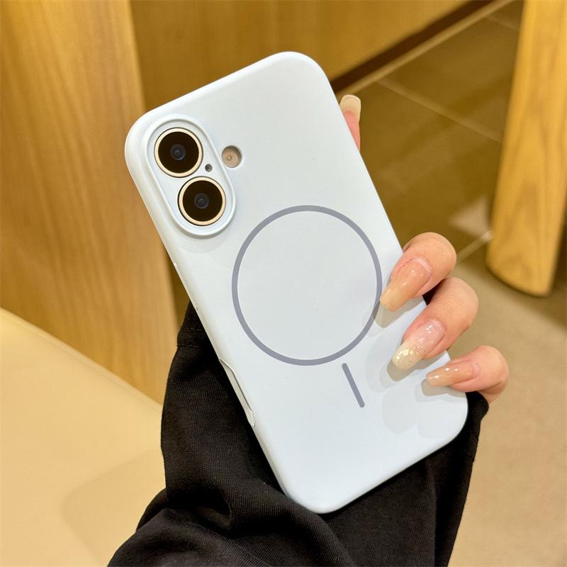 Applicable to iPhone17promax liquid silicone fine ring magnetic suction Apple 16 simple solid color anti-drop mobile phone case 15
