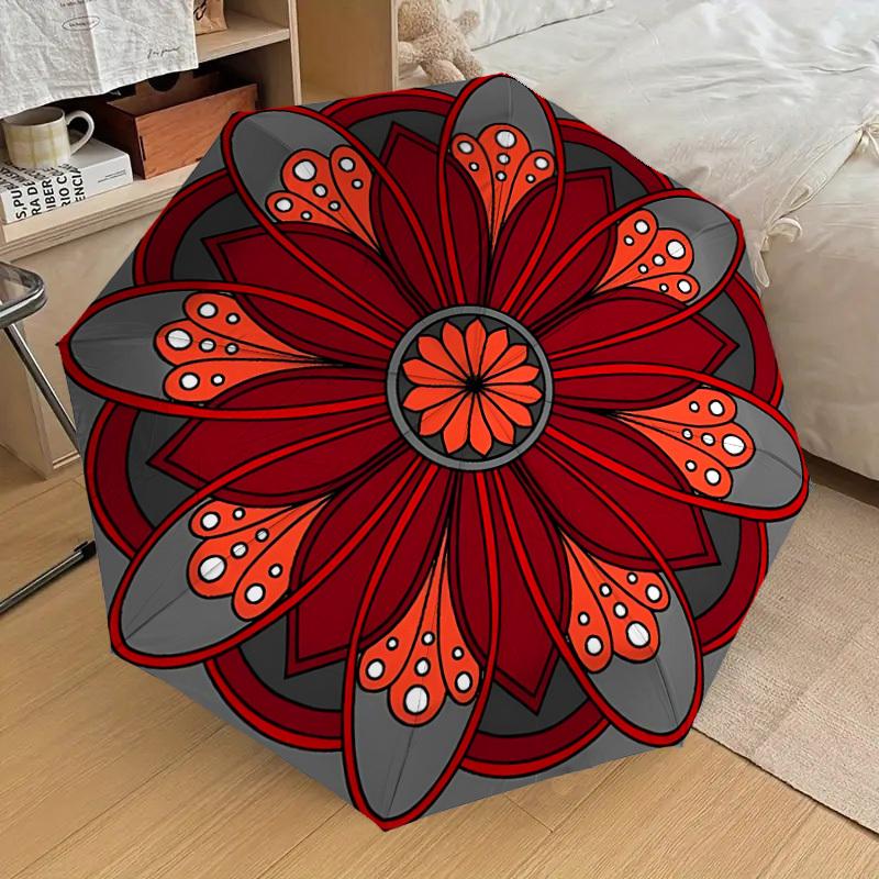 1pc Floral Mandala Design Automatic Umbrella Durable Iron Frame & Plastic Handle, Gift for Men & Women, Sturdy Construction Yy250905184