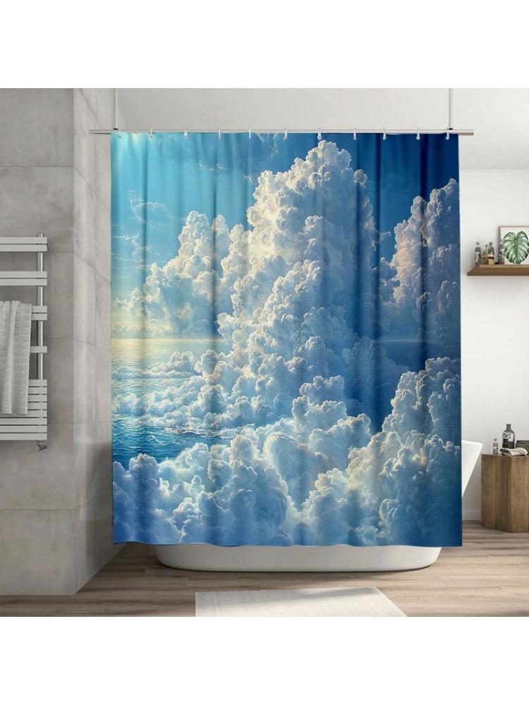 

1PC Cloud Symbolism Shower Curtain,Durable Polyester Fiber, Easy Clean,Machine Washable with Hooks, for Bathroom & Bathtub Decor W90xH180cm