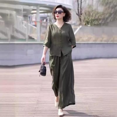 2025 Kadın Retro Moda Günlük İki Parçalı Set: Üst ve Geniş Paça Pantolon