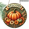 2D Flat, 1pc Aluminum Pumpkin Wreath Welcome Sign And Hanging Decor, Autumn And Thanksgiving Hanging Decoration, Suitable for Fall Harvest Greeting