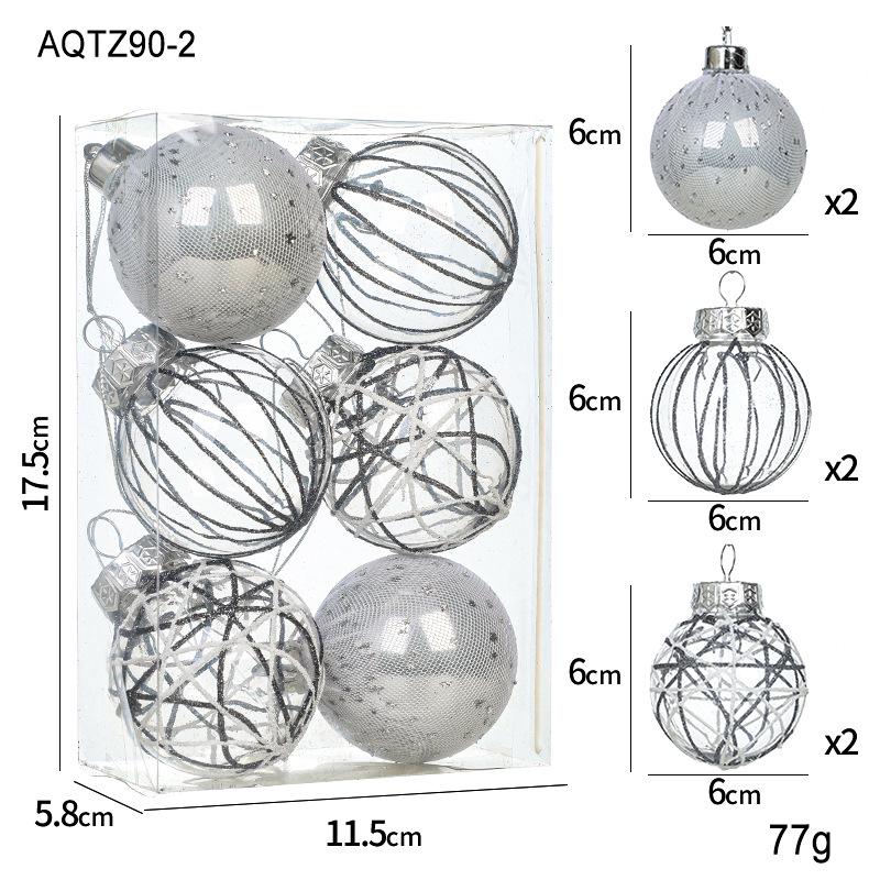 6CM Plastic Christmas Ball Set with Adhesive Powder Lines - Tree Ornament Decoration