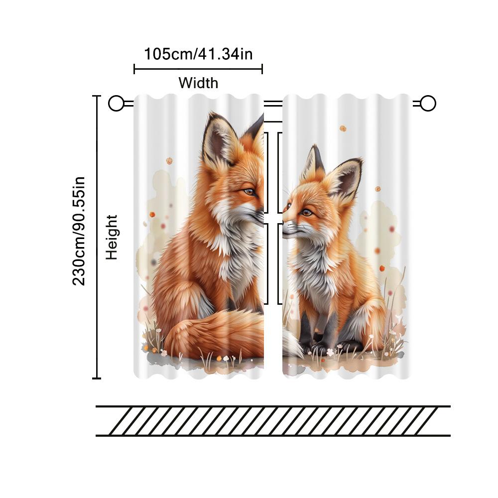 2 pcs   filtering curtains (excluding rods   non-movable   without batteries) Mama Fox And Little Fox for use in bedrooms and
