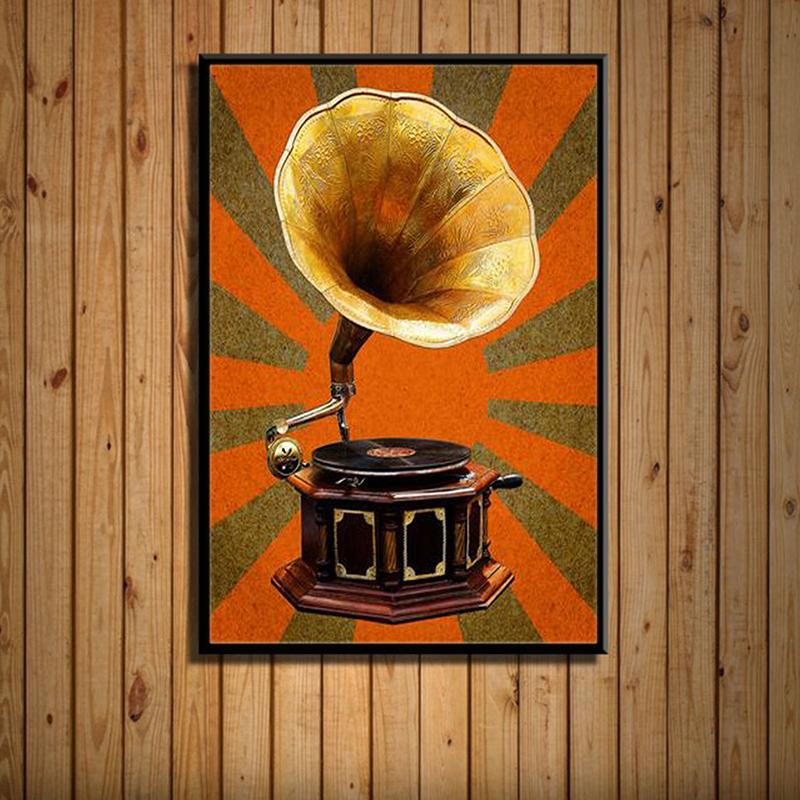 Vintage Phonograph Bild Gemälde für Wohnkultur Retro Musikalische Kunst Poster An Der Wand Rahmenlose Schlafzimmer Dekor Kein Rahmen