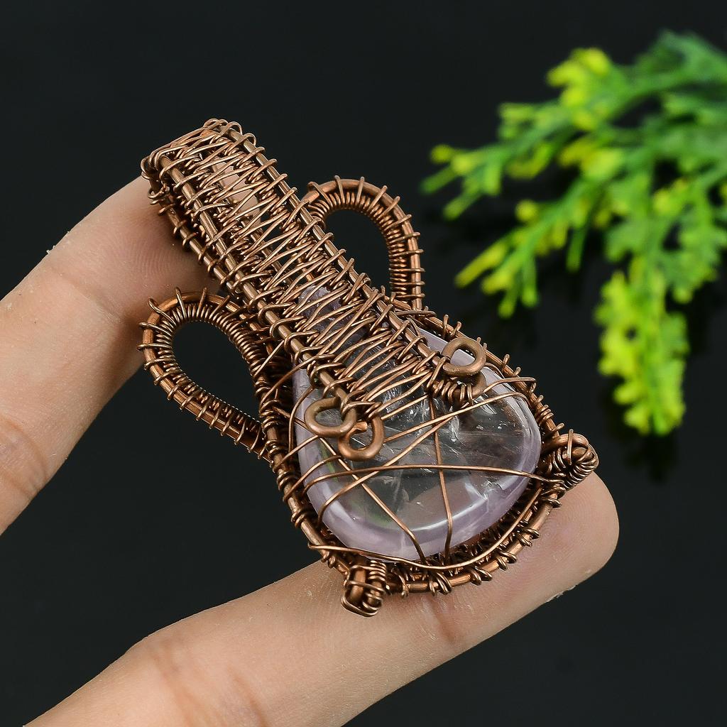 Rosenquarz Handgefertigter Kupferdraht Wickel Schmuck Anhänger 2.25 j7A40