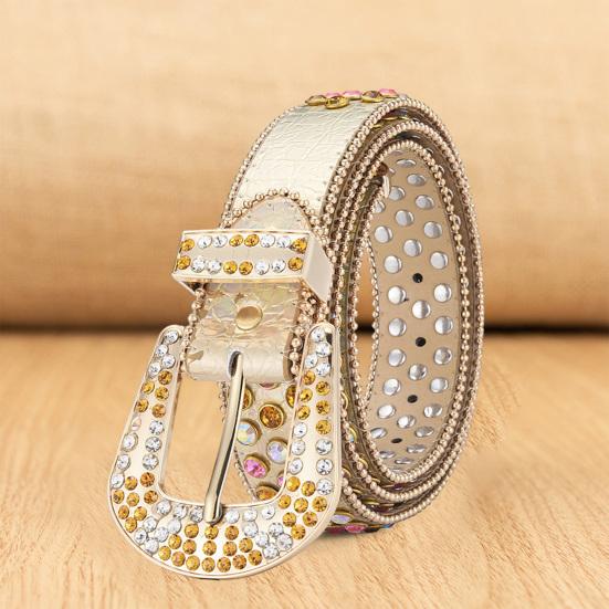 

Yousheng женский и мужской джинсовый ремень с блестящими стразами, унисекс, ремень из искусственной кожи, регулируемый ремень в стиле хип-хоп, в стиле панк-рок