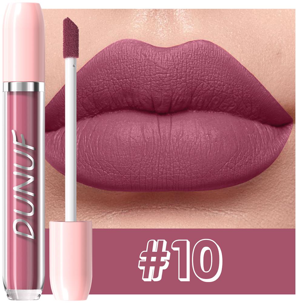 DUNUF Matte Liquid Lipstick Bean Paste Lip Gloss Long Lasting Waterproof Non‑Fading Easy To Apply Sexy Red Lip Glaze