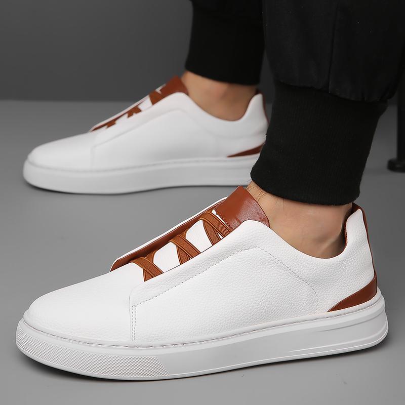 Fashion Leather Men Skateboarding Shoes Outdoor Casual Sneakers Sports Shoes Men Comfortable Flat Slip-on White Shoes for Couple
