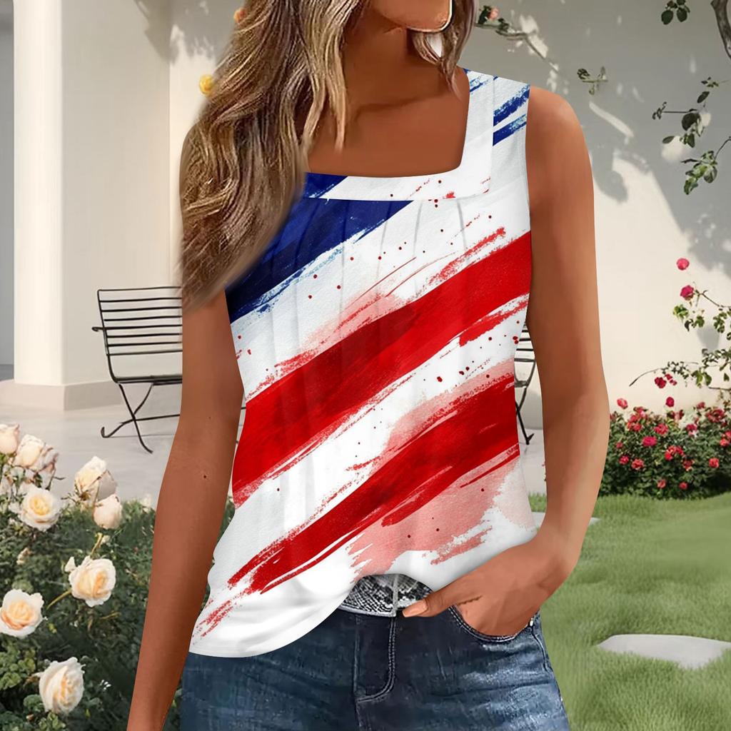 Damenmode Plissiertes bedrucktes Square-Neck West Top