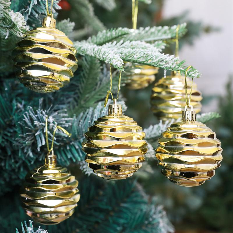 6Pcs/Set Christmas Ball Champagne Pumpkin Ball Xmas Decorative Hanging Ornaments Party Christmas Spheres Pendant