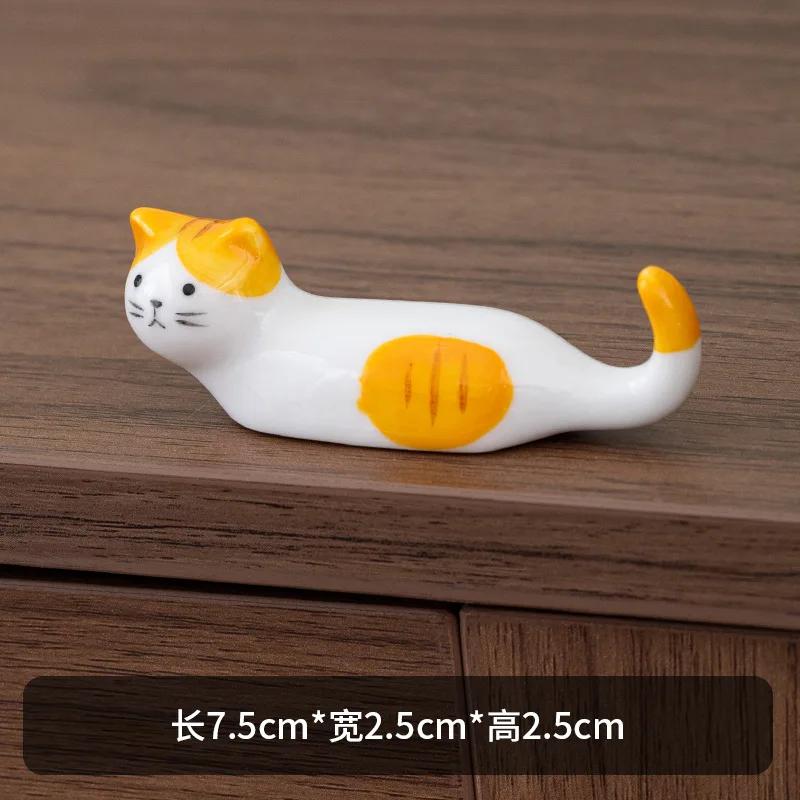 Ceramic Cute Cat Chopstick Holder Tableware Japanese Style Underglaze Restaurant Simple Oval Spoon Bracket Utensil for Kitchen