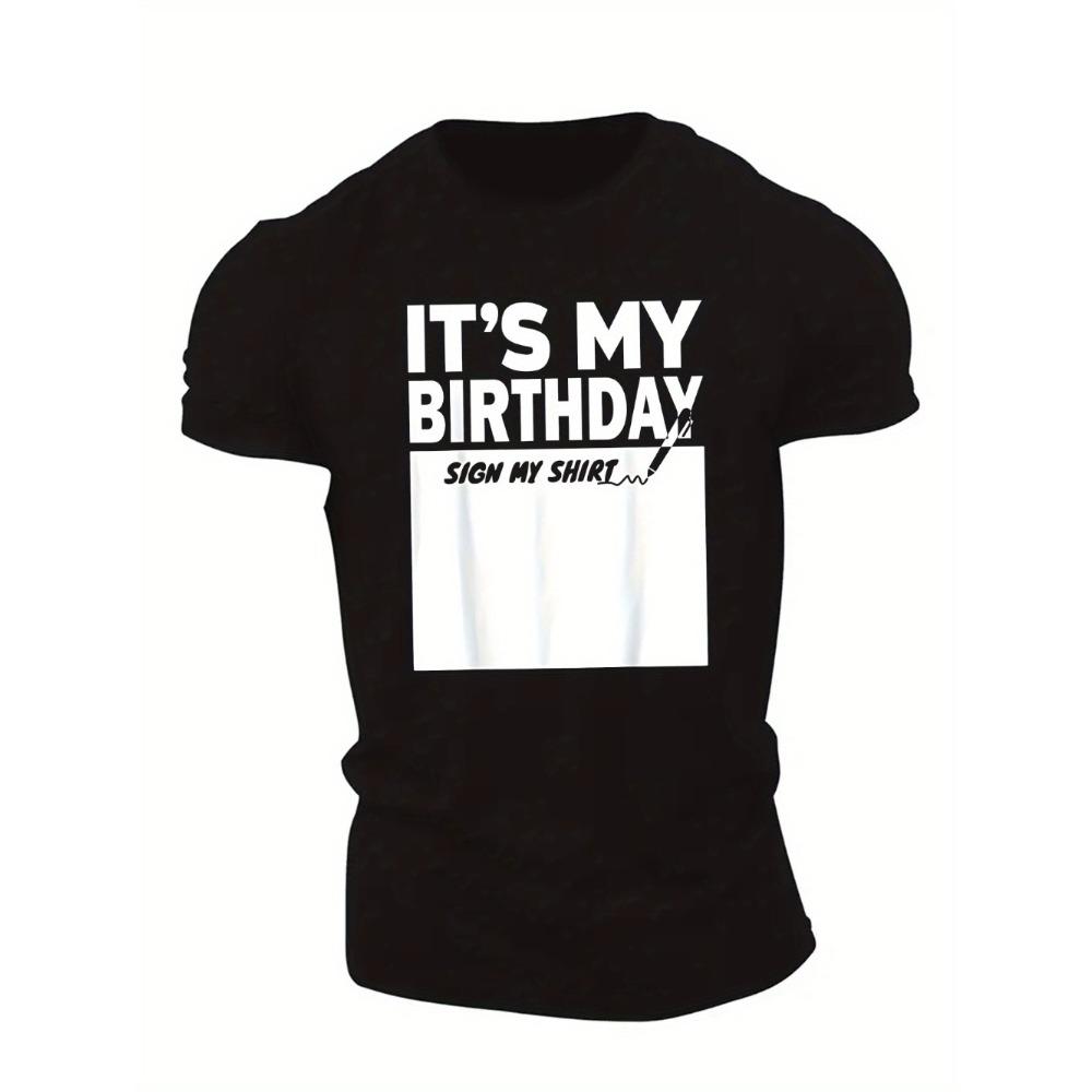 

European sizes Men s Birthday Casual Short Sleeve T-Shirt Lightweight Polyester Fabric, Geometric Pattern, Crew Neck, Regular Fit Birthday Party Shirt 4XL чорний