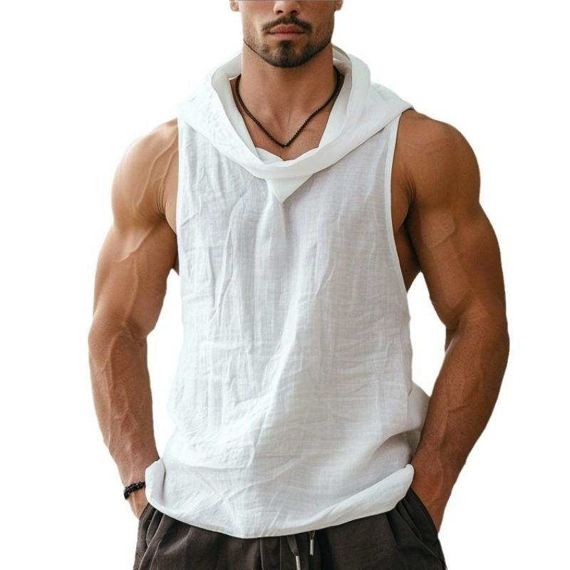 Plus-size Men's Summer Leisure Outdoor Entertainment Solid Color Breathable Sleeveless Hooded Vest