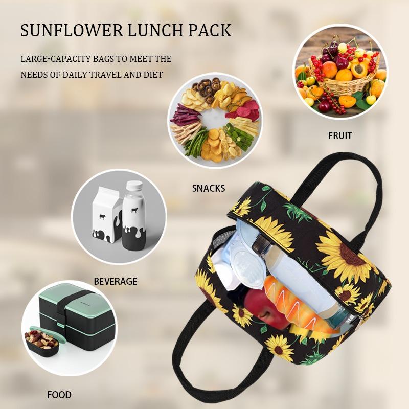 Digital Printed Pattern Insulated Lunch Bag with Handle, Aluminum Foil Cold Pack, Lunch Storage Bento Bag, Fresh-keeping Bag
