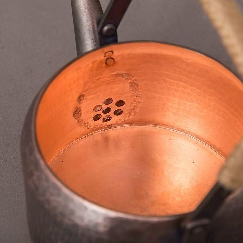Handcrafted Vintage Thickened Copper Kettle,Hammer Texture Weave With lid Handheld 800 ml Pot,Heat Resistant Filter Tea Pot
