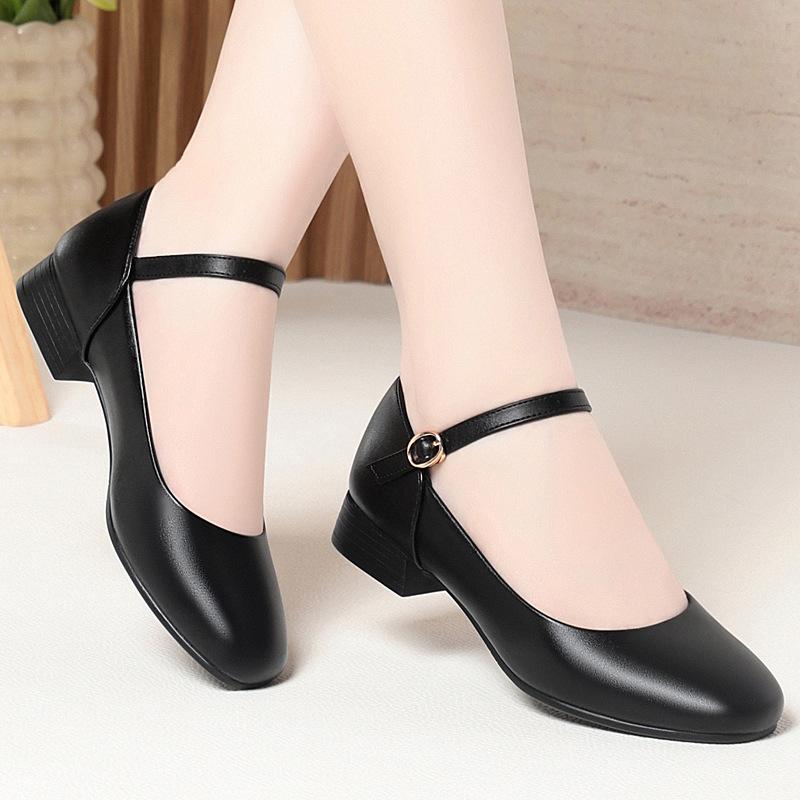Stewardess Work Shoes Black Cheongsam Shoes Tooling One-button Dancing Shoes Women's Shoes Single Shoes Women's Leather Shoes