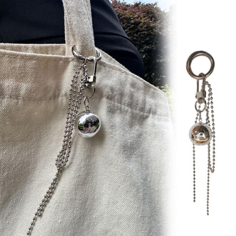Vintage Metal Large Sphere Pendant Eye Catching Large Silver Sphere Hanging Decor Sophisticated Keychain Accessory