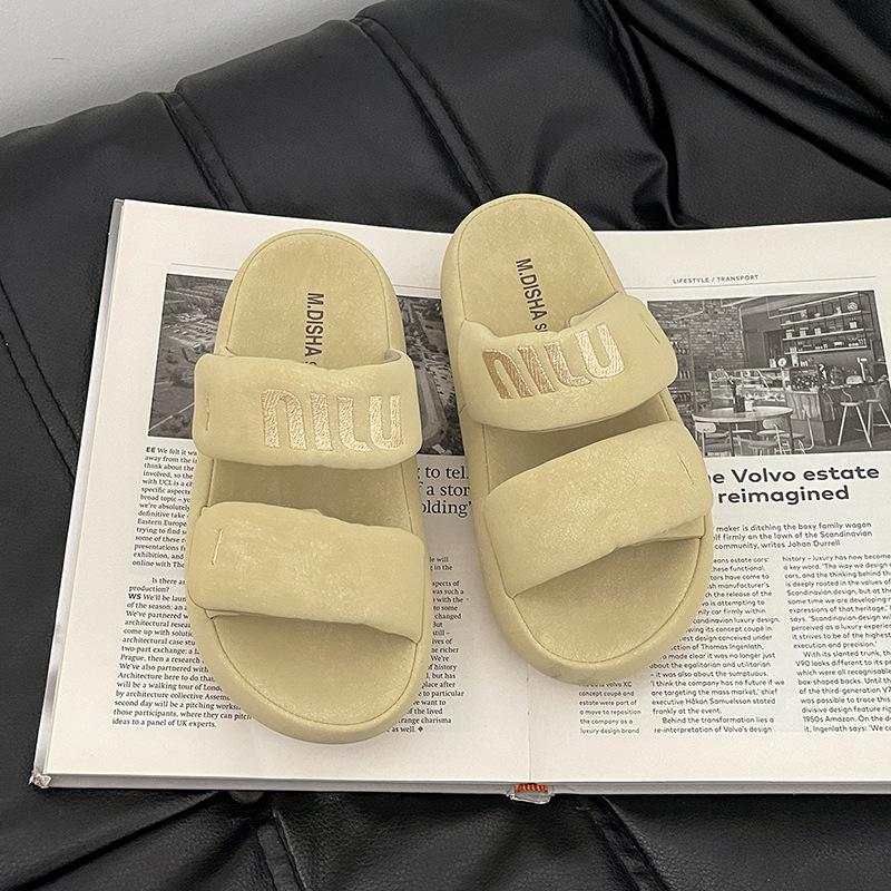 Stylish Simple and Versatile Velcro Platform Slippers Women's 2025 Summer New Casual One-word Drag Casual Cool Slippers