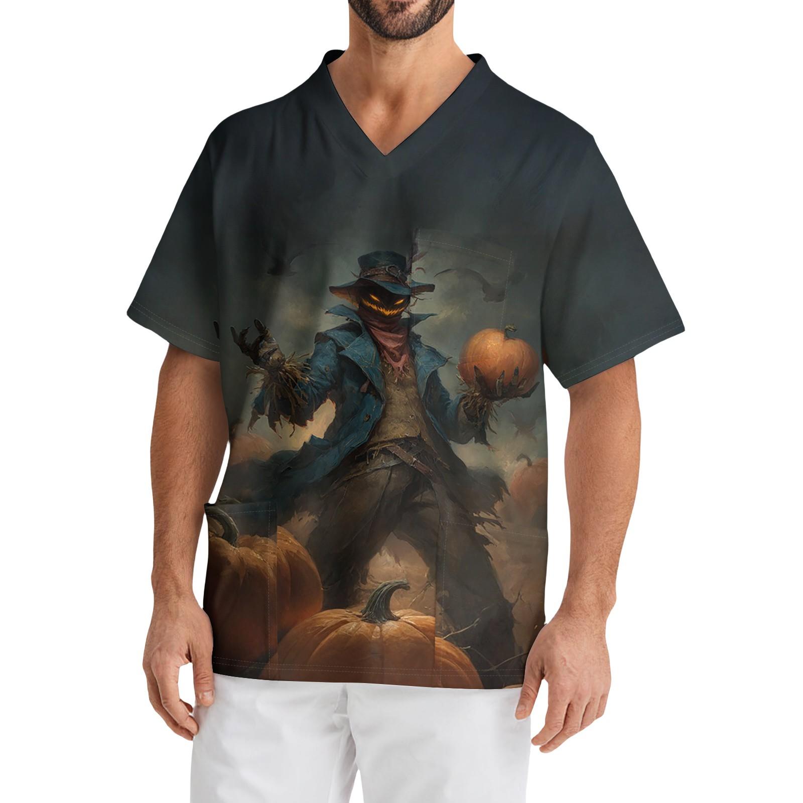 

Мужской повседневный топ с коротким рукавом, V-образным вырезом и принтом, с накладным карманом спереди XXXXL