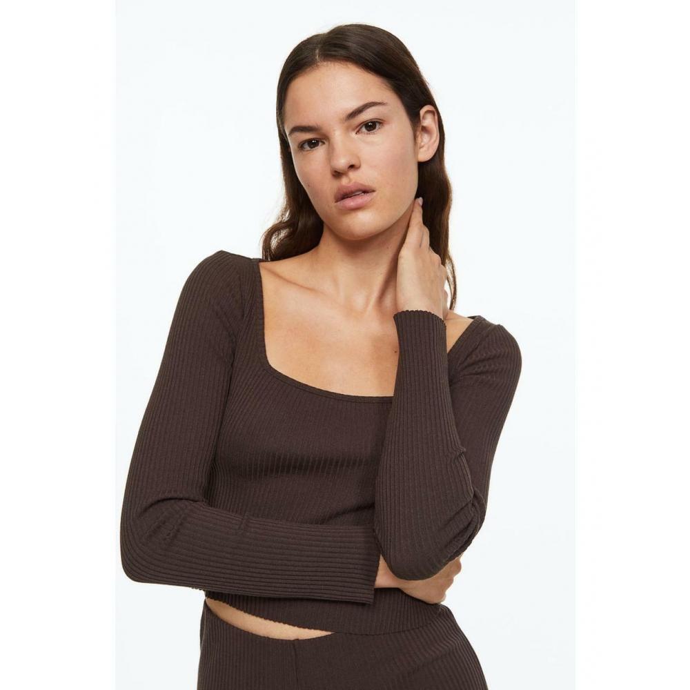 

H&M Ribbed Top Dark Brown 1124991005