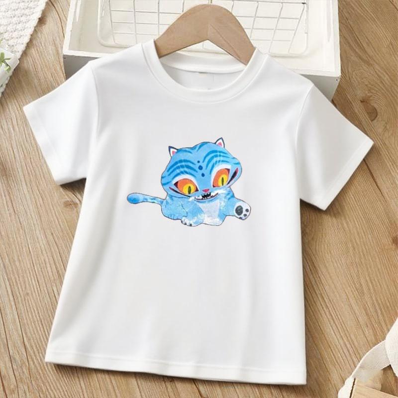 

Синяя детская футболка с принтом тигра, летняя, для девочек, повседневная, свободная, кавайная, с круглым вырезом, с коротким рукавом, разноцветные топы, детская одежда 120cm