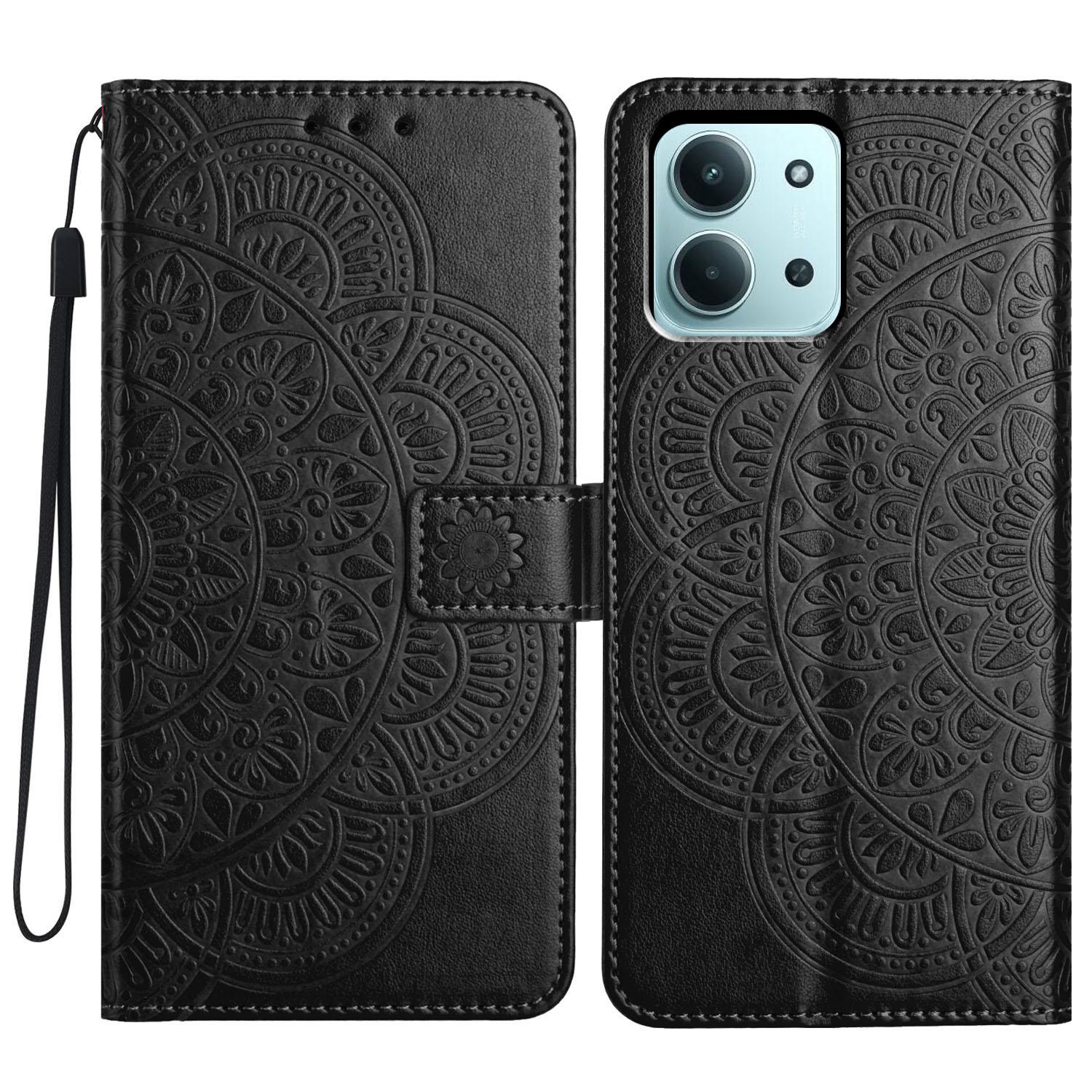 

For Xiaomi Redmi 15C 4G (171mm) Leather Case with Card Slots Mandala Pattern Phone Cover Stand Black