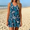 Sleeveless Tropical Floral Print Dress with Round Neck and Flared Hem Lightweight Casual Style