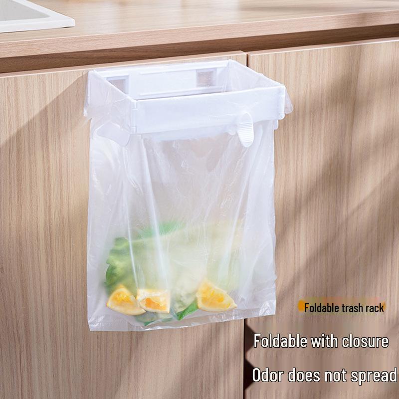 Wall-Mounted Foldable Trash Can & Storage Rack for Kitchen/Bathroom