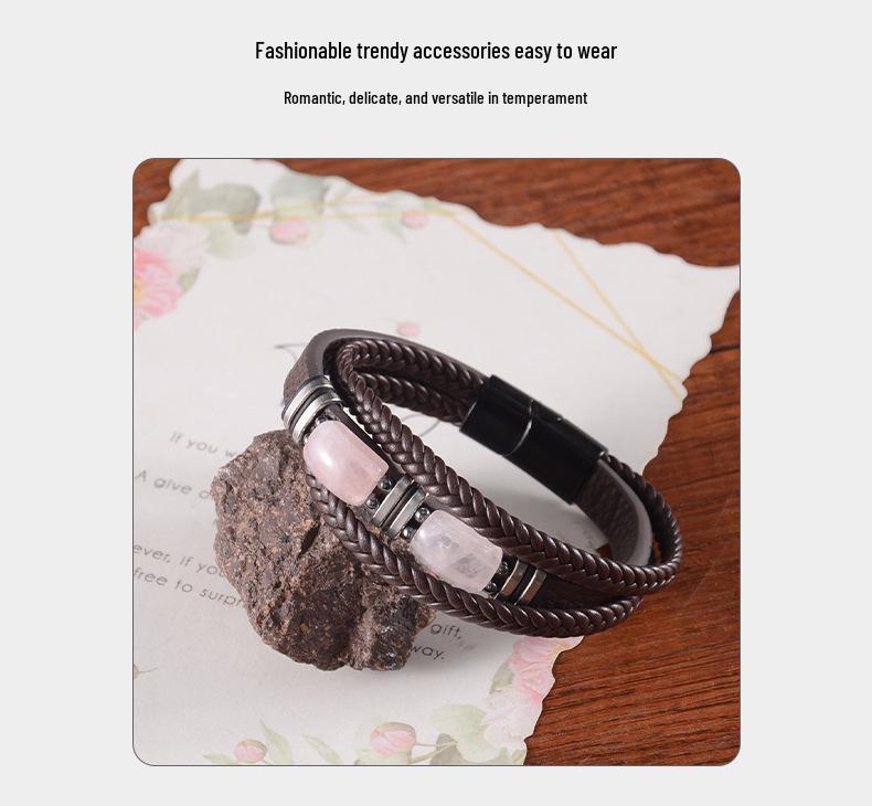 Men's Tiger Eye Woven Leather Bracelet - European & American Retro Style with Stainless Steel Handmade Jewelry.