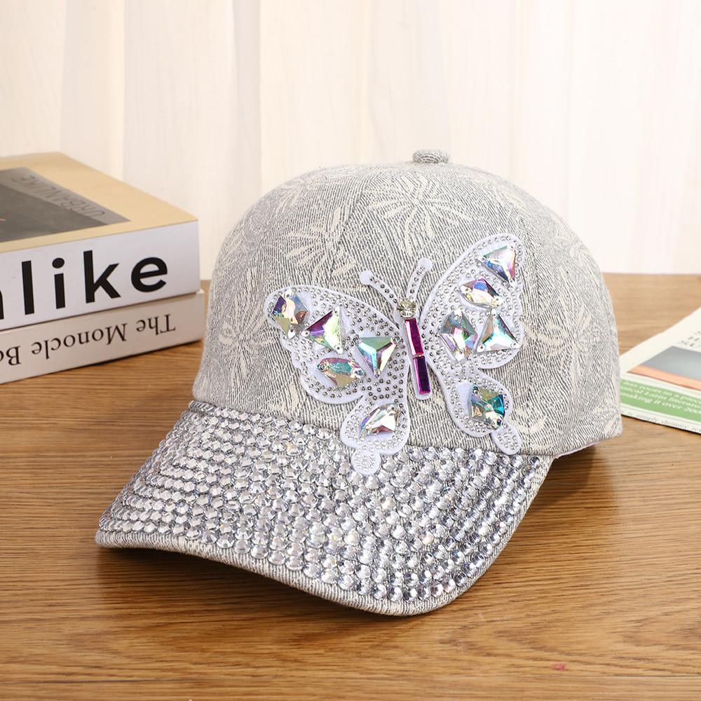 Butterfly Embellished Denim Baseball Cap With Adjustable Fit For Summer Sun Protection