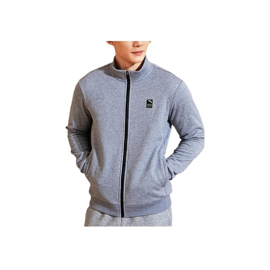 Anta Training Series Solid Color Logo Print Stand Collar Zipper Long Sleeve Jacket Men Jackets Gray 152237705-1