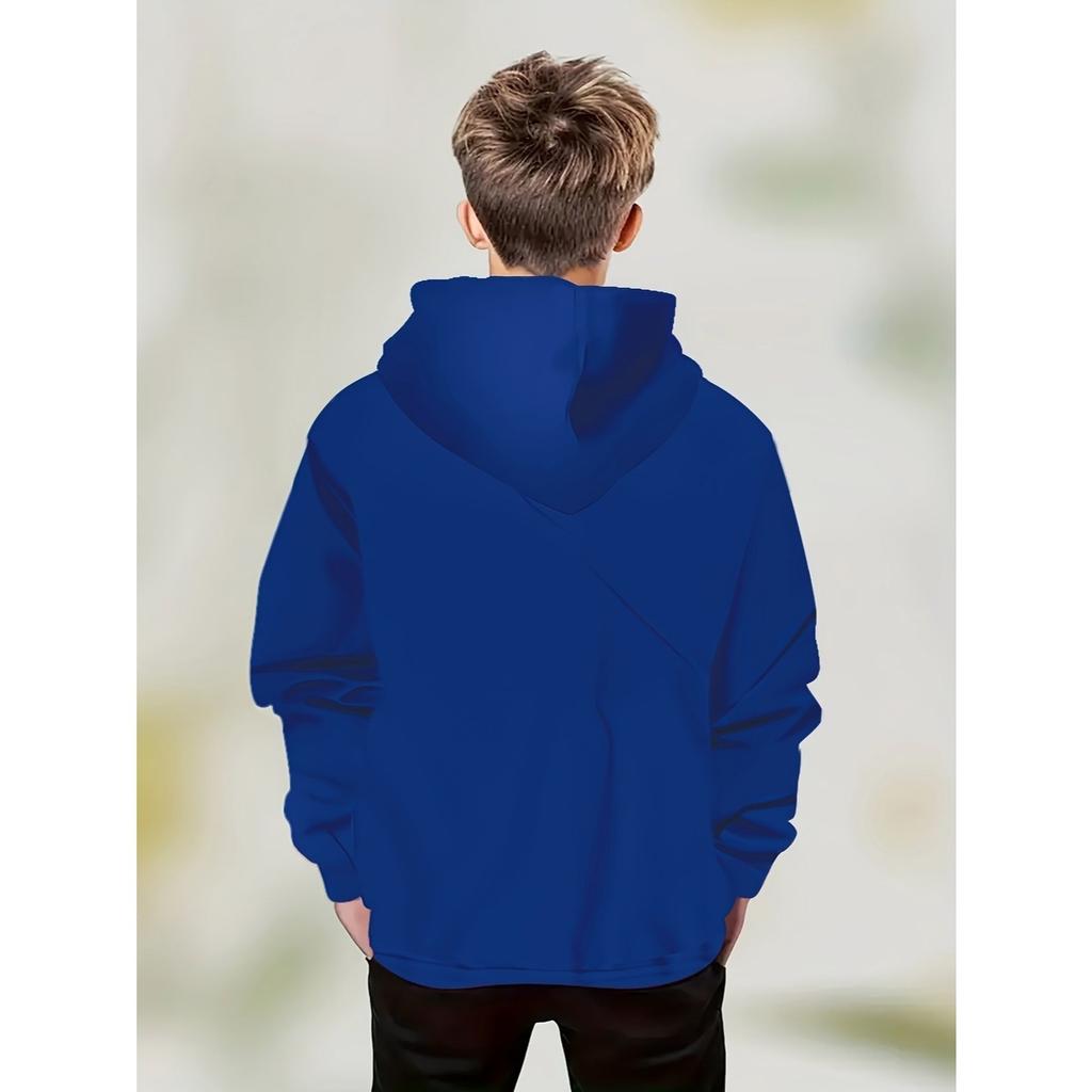 Boys' Football Heart Rate Pattern Hoodie - Royal Blue Hoodie, Sporty Spring and Autumn Casual Outfit