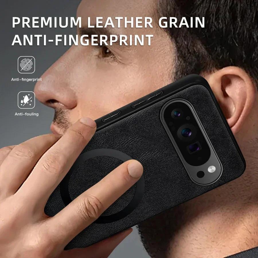 Klassisches Leder Kabelloses Laden Für Magsafe Magnetische Hülle Für Google Pixel 9 Pro XL 9 8 7 Pro 9A 8A 7A Weiche Rückseite