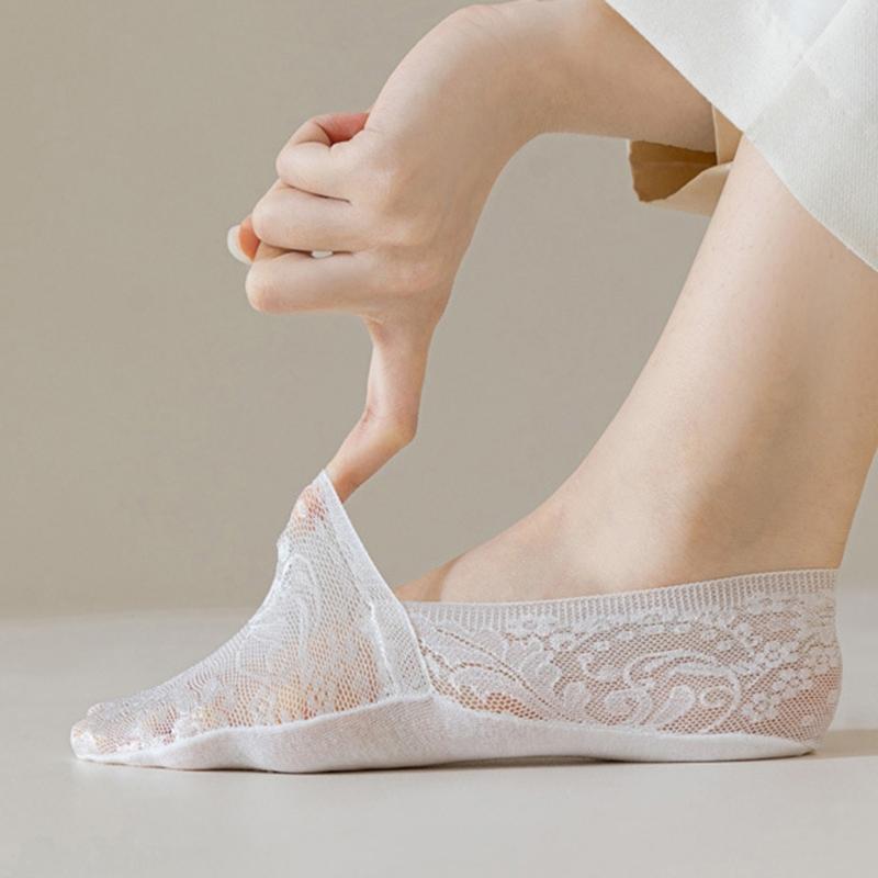 No Show Socks Women for Flats Invisible Hiddens Socks Lace Low Cut Liner Socks with Antis Slip Strips Cotton Bottom Socks