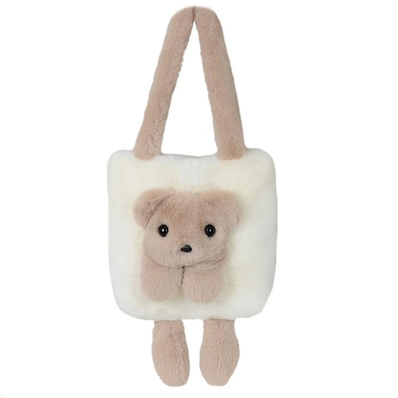 New Plush Doll Shoulder Bag Cute Niche Oblique Straddle Women's Bag Imitation Mink Hair Contrasting Color Bear Doll Tote Bag