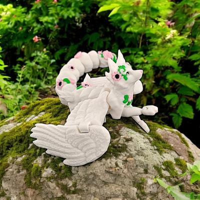 Figurine Renard Blanc Imprimée en 3D Articulée Figure de Renard Ailé Modèle Animal Articulé Jouet Fidget Décoration de Bureau Ornement