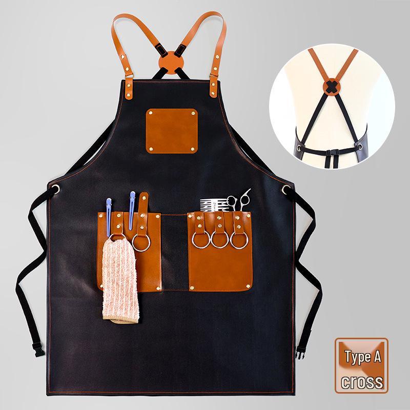Retro-Style PU Leather Multi-Function Smock for BBQ, Gardening & Auto Repair